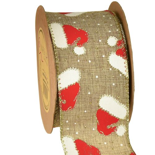 Kerstlint met kerstmutsen, bruin, 60 mm, 10 m