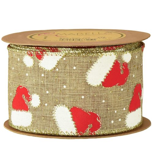 Artikel Kerstlint met kerstmutsen, bruin, 60 mm, 10 m