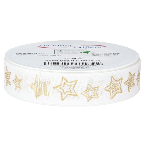 Artikel Kerstlint met stermotief witgoud 25mm 18m