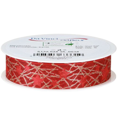 Artikel Kerstlint met sterrennet rood en goud 25mm 18m