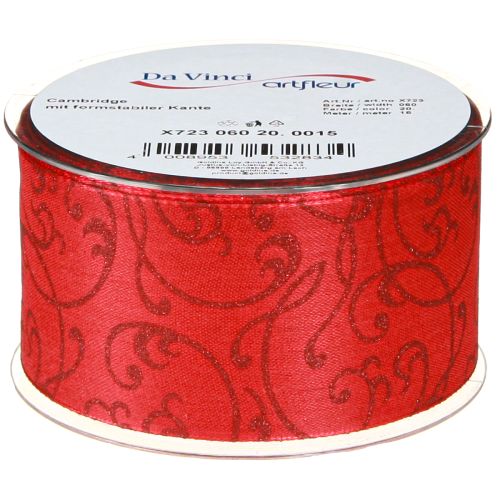 Artikel Kerstlint met bloemenornamenten rood 60mm 15m