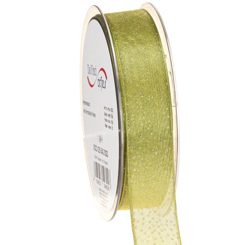 Kerstlint met gouden stippen, maatvast, groen, 25mm, 20m