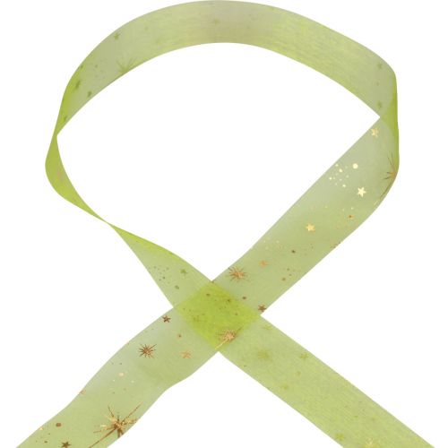 Artikel Lint Kerst, organza lint groen sterpatroon 25mm 25m