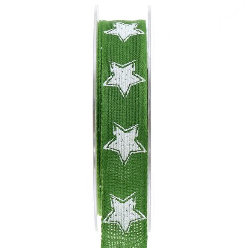 Floristik24 Kerstlint linnen look met ster groen 25mm 15m