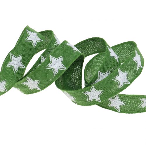 Artikel Kerstlint linnen look met ster groen 25mm 15m