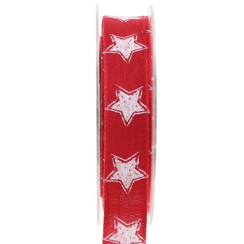 Floristik24 Kerstlint linnen look met ster rood 25mm 15m