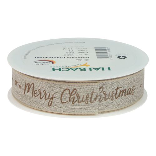 Artikel Kerstlint Merry Christmas linnenlint bruin 25mm 15m