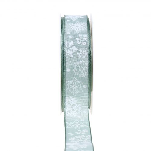 Floristik24 Kerstband mint met sneeuwvlok 25mm 20m