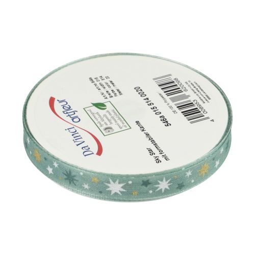 Artikel Lint Kerst, cadeaulint blauw sterpatroon 15mm 20m
