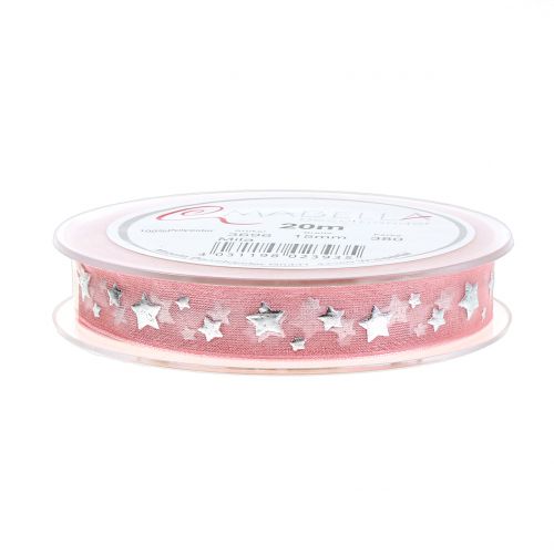 Artikel Kerstlint organza roze met stermotief 15mm 20m