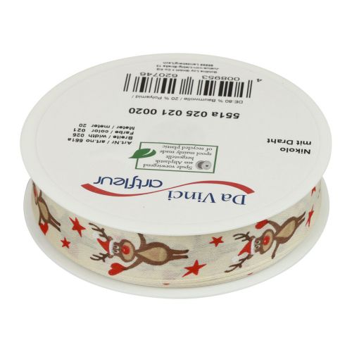Floristik24 Kerstlint rendier crème cadeaulint Kerst 25mm 20m