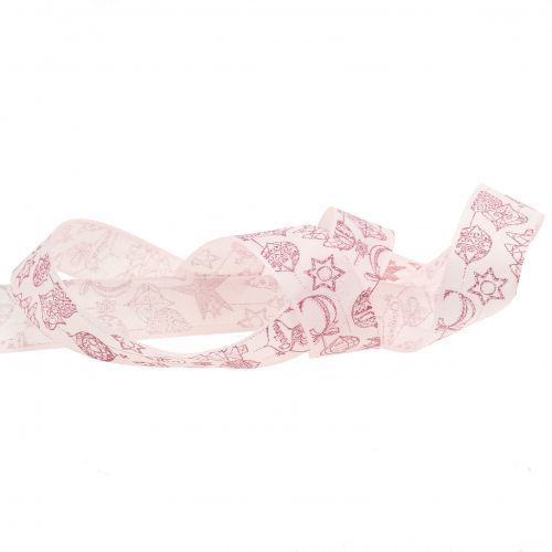 Floristik24 Decoratief lint roze met kerstmotief 25mm 18m