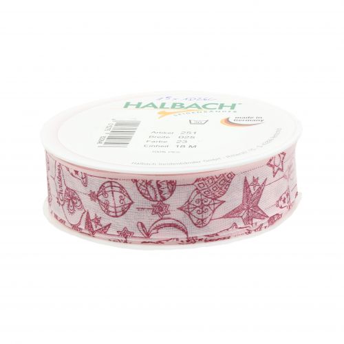 Floristik24 Decoratief lint roze met kerstmotief 25mm 18m