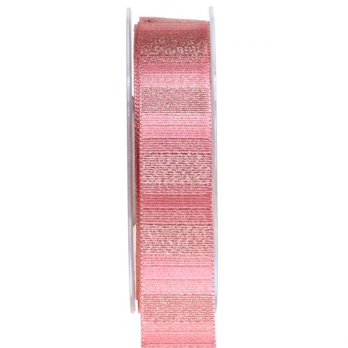 Floristik24 Kerstlint met gouden draden roze 25mm 20m