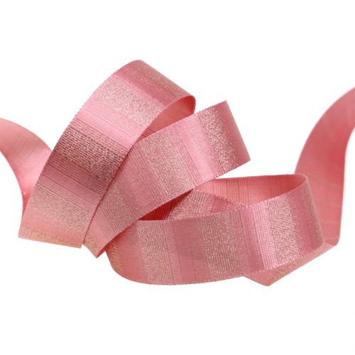 Floristik24 Kerstlint met gouden draden roze 25mm 20m