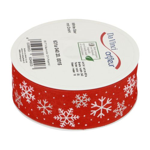 Floristik24 Kerstlint rood sneeuwvlokken cadeaulint 40mm 15m