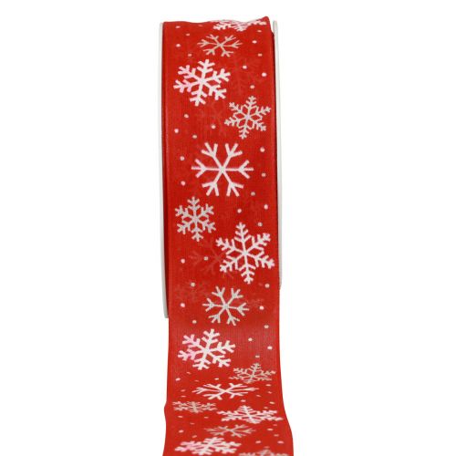 Kerstlint rood sneeuwvlokken cadeaulint 40mm 15m