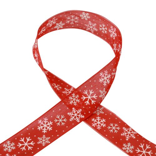 Artikel Kerstlint rood sneeuwvlokken cadeaulint 40mm 15m