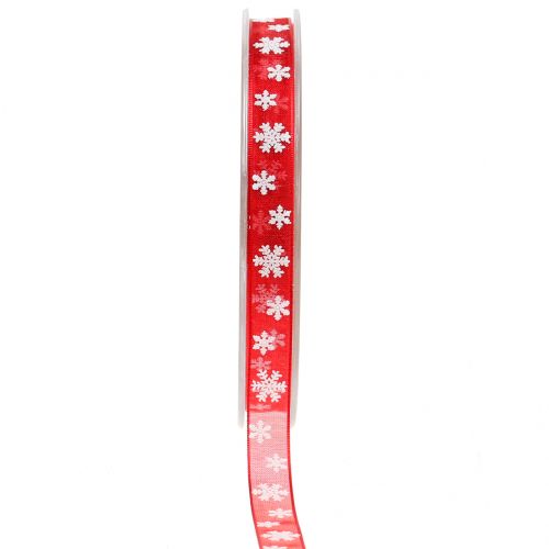 Floristik24 Kerstlint rood met sneeuwvlok 10mm 20m