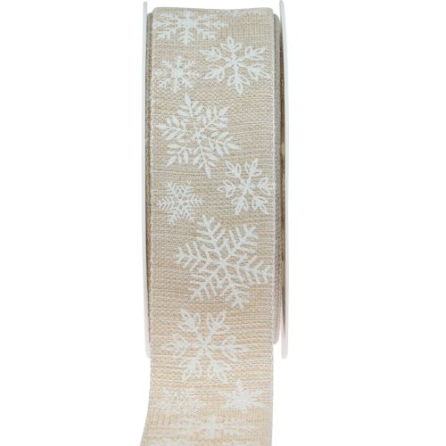 Kerstlint sneeuwvlok beige cadeaulint 35mm 15m