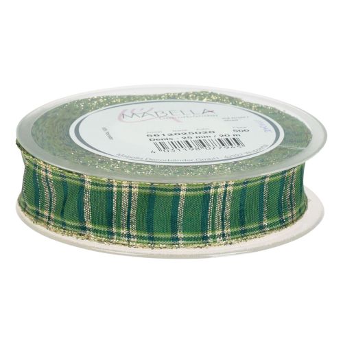 Artikel Decoratief lint Schots kerstlint groen goud 25mm 20m