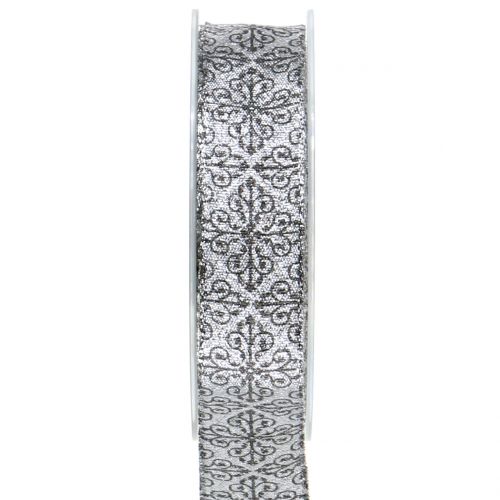 Floristik24 Kerstlint met ornamenten zilver 25mm 18m
