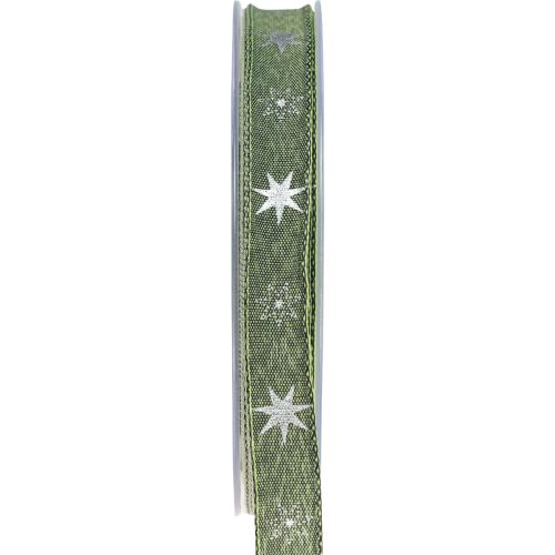 Kerstlint sterren cadeaulint groen zilver 15mm 20m