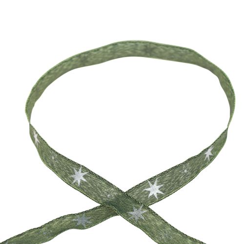 Kerstlint sterren cadeaulint groen zilver 15mm 20m