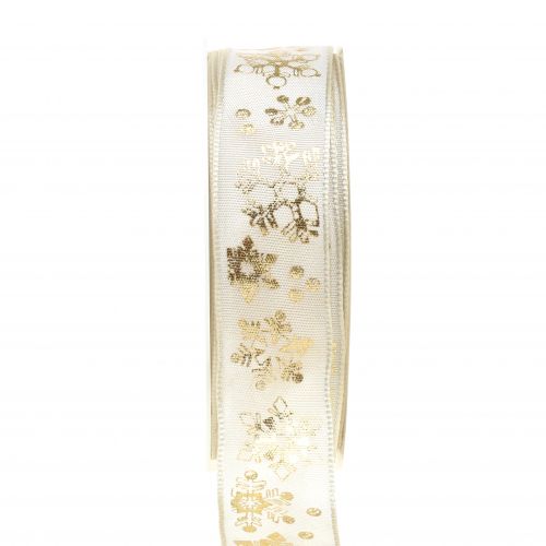 Floristik24 Kerstband wit met sneeuwvlok goud 25mm 20m