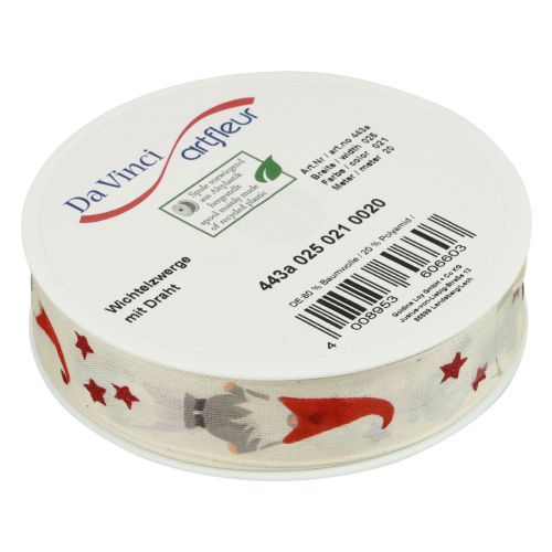 Artikel Cadeaulint Kerstlint kabouter crème 25mm 20m