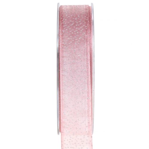 Floristik24 Kerstlint met mica pink 25mm 20m