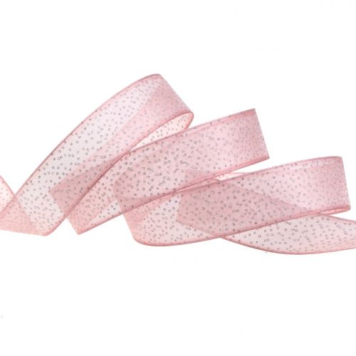 Floristik24 Kerstlint met mica pink 25mm 20m