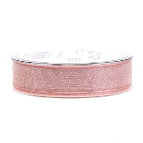 Floristik24 Kerstlint met mica pink 25mm 20m