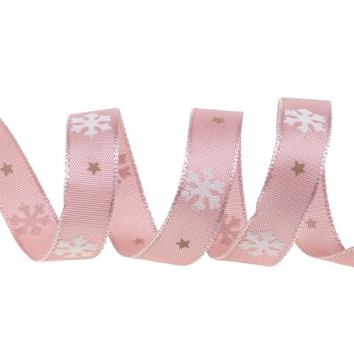 Floristik24 Kerstlint met sneeuwvlok roze 15mm 20m