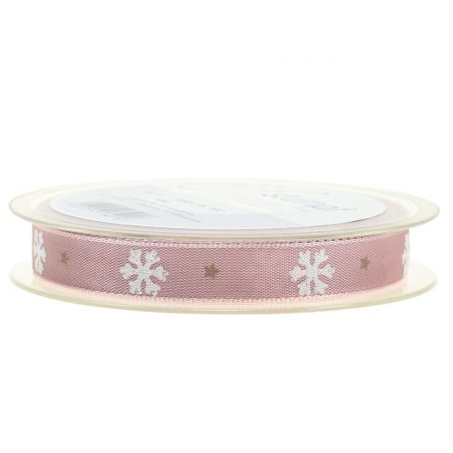 Floristik24 Kerstlint met sneeuwvlok roze 15mm 20m