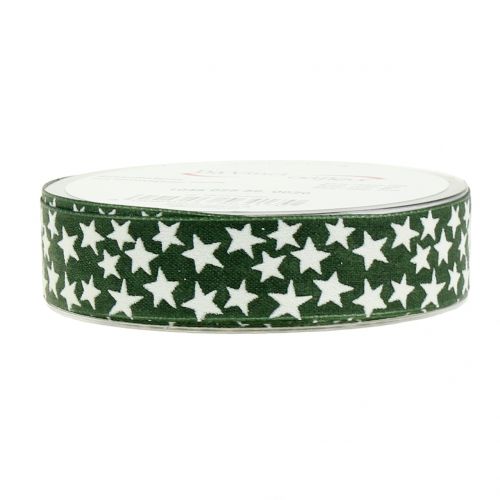 Floristik24 Kerstlint met ster groen, wit 25mm 20m