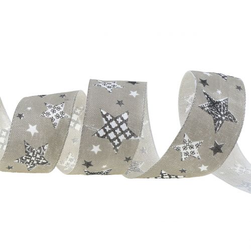 Floristik24 Kerstlint met stermotief grijs 40mm 20m