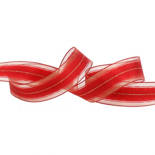 Artikel Kerstlint met transparante lurex strepen rood 25mm 25m