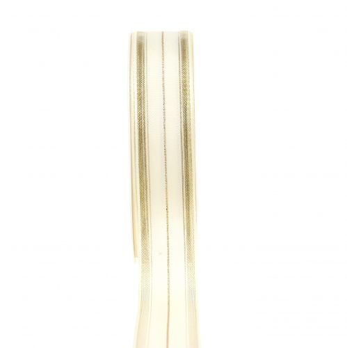 Floristik24 Kerstlint met transparante lurex strepen wit, goud 25mm 25m