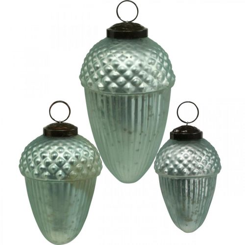 Kerstboomversieringen eikelglas mint 11-14.5cm set van 3