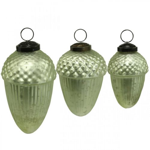 Floristik24 Kerstboom Ornamenten Acorn Glas Groen 11-14.5cm Set van 3