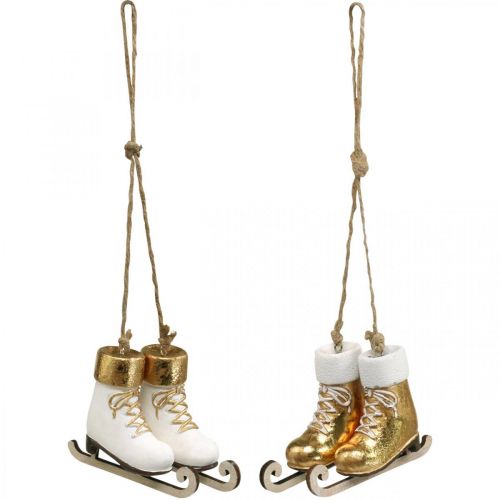Floristik24 Kerstboomdecoratie schaats goud, wit 10×8×3cm 2 paar
