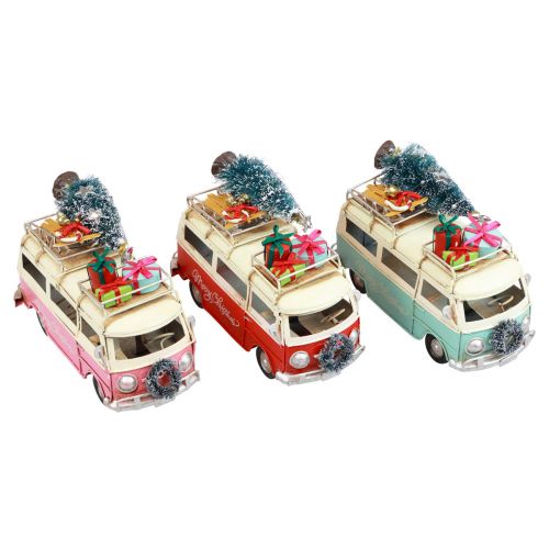 Artikel Kerstbus Kerstauto vintage decoratie metaal 17cm 1 stuk