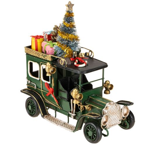 Kerstdecoratie auto Kerstauto vintage groen 15×7×16cm