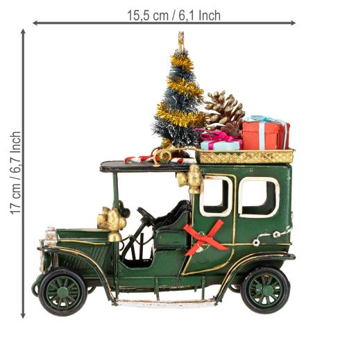 Artikel Kerstdecoratie auto Kerstauto vintage groen 15×7×16cm