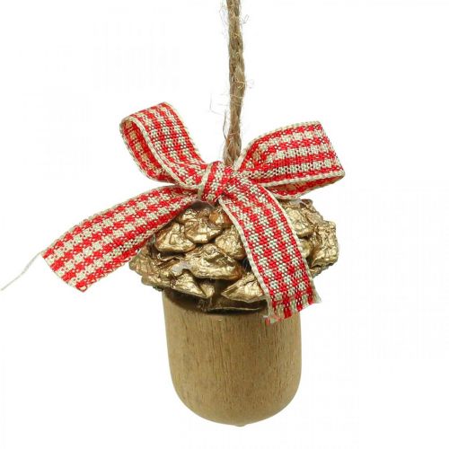 Artikel Kerstdecoratie decoratieve eikel houten kersthanger 5cm 12 st
