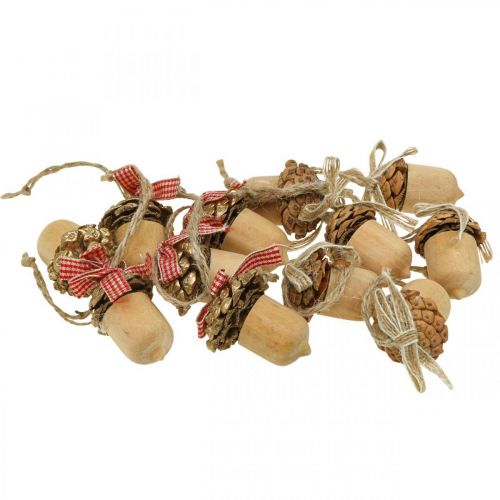Artikel Kerstdecoratie decoratieve eikel houten kersthanger 5cm 12 st