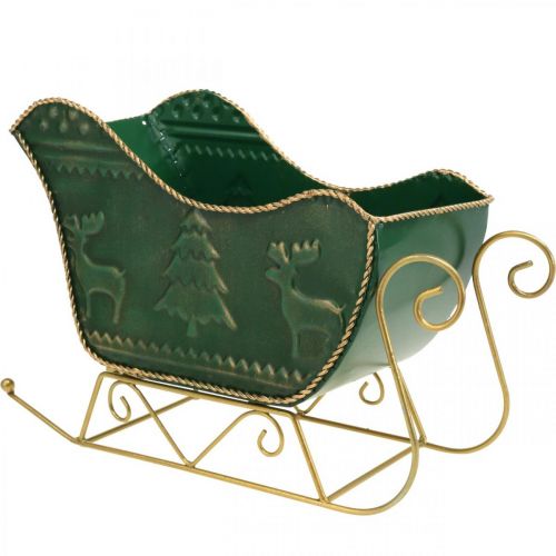 Floristik24 Kerstdecoratie deco slee Kerstslee groen/goud 30×12.5×20cm