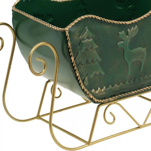 Floristik24 Kerstdecoratie deco slee Kerstslee groen/goud 30×12.5×20cm