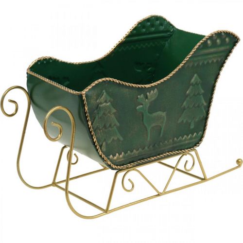 Floristik24 Kerstdecoratie deco slee Kerstslee groen/goud 30×12.5×20cm